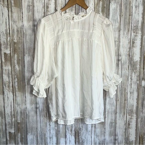 Umgee White Daisy Ruffled Mock Neck Blouse - Picture 2 of 6